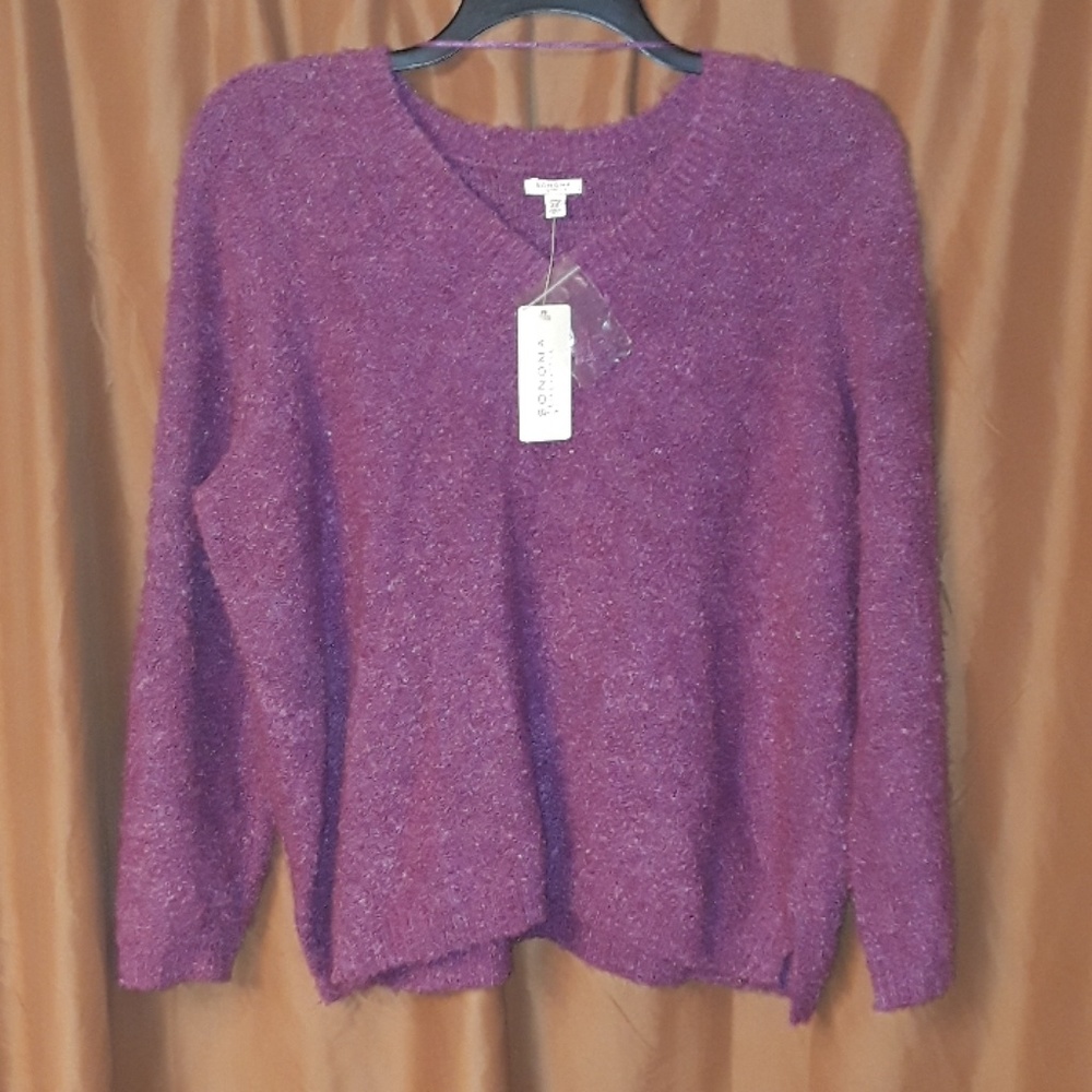 Sonoma Life Style Long Sleeve Fuzzy Warm Teddy Bear Sweater Very Berries Fuchsia